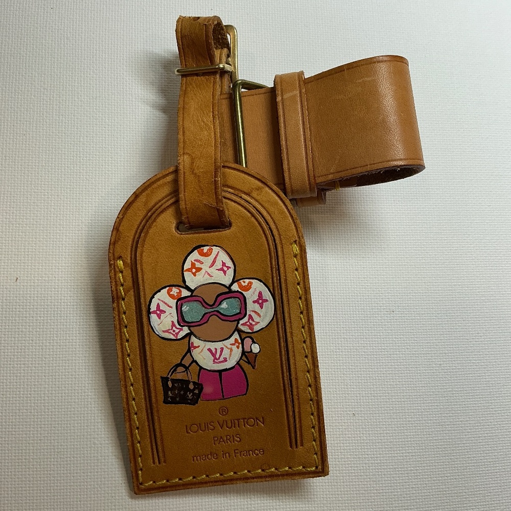Louis Vuitton Leather Tag with hand painted Summertime Vivienne